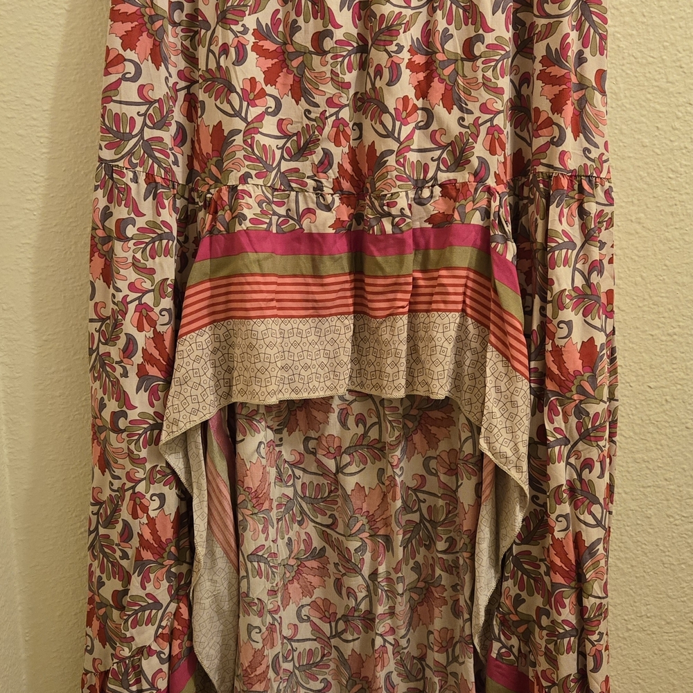 Floral High-Low Skirt with Pink and Red Accents